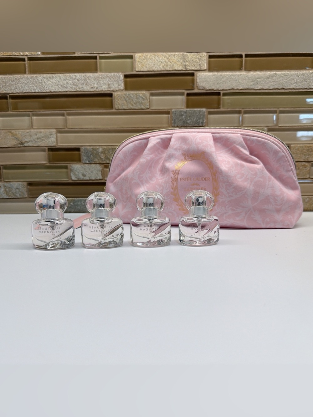 Estée Lauder Luxury Pink Vanity Pouch & Collectible Miniature Set